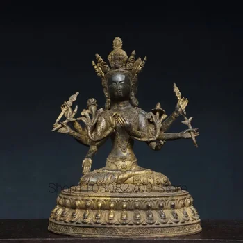 30cm Tibeto žalvaris, auksuotas sidabras, auksas vaizdavimas veido Buda Tara Avalokitešvara statula apdaila