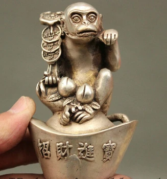 apdailos bronzos gamyklos realizavimo Tibeto Sidabro Kinija FengShui Sidabro Persikų Moneta Zodiako Beždžionė Dėl Turto YuanBao Statula Statulėlės