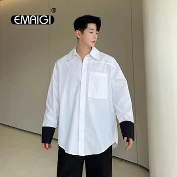 Vyrai Juostelės Sudurti Japonijos Korėjiečių Streetwear Mados Prarasti Atsitiktinis Ilgomis Rankovėmis Marškinėliai Ju Įžymybė Modeliavimo Marškiniai, Palaidinės