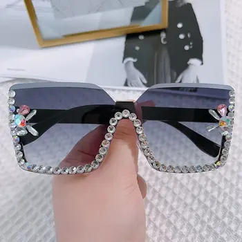 Vintage Mados Akiniai Frameless Oculos De Sol Atspalvių Negabaritinių Akiniai Nuo Saulės, Diamond Apdailos Aikštėje Saulės Akiniai