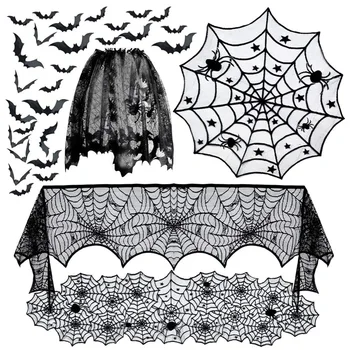 Helovinas Black Spider Web Gpgb Staltiesė Nėrinių Staltiesė Židinys Užuolaidos Helovinas Šalis Haunted House Namų Dekoro Horror2023