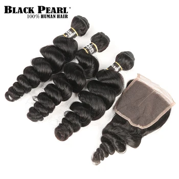 Black Pearl Pre-Spalvos Ne Remy Human Hair ryšulius su Uždarymo Prarasti Banga Brazilijos Plaukų Pynimas 3 Ryšulius su Nėrinių Uždaryti