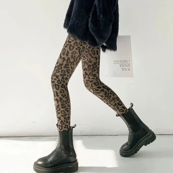 Mados Leopard Vilnos Pamušalu Šilumos Antblauzdžiai Moterims Rudens Žiemos Šepečiu Šiltas Aksomo Antblauzdžiai Lieknėjimo Barbie Kelnės