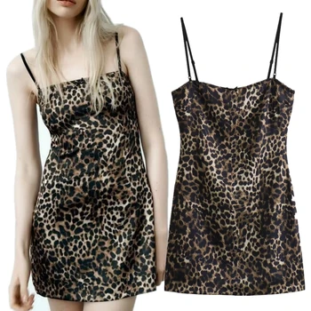 Nudžiūvo 2024 Mados Leopard Suknelė Ponios High Street Spausdinti Mini Suknelė Moterims Pavasario Vasaros Derliaus Camisole