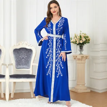 Marokas Šalies Siuvinėjimo Elegantiškas Moteris Abaja Musulmonų Ilgas, Maxi Suknelės Dubajus Kaftan Įlankos Vakare Šalis Suknelė Eid Ramadanas Jalabiya
