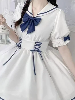 Elegantiška Suknelė Moterims Prancūzų Stiliaus Atsitiktinis Japanese Lolita Kawaii Mini Suknelė Preppy Stilius Lankas Saldus 2024 Nauja Pavasario Vasaros Suknelė