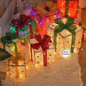 3pcs Spindinčią Kalėdų Dovanų Dėžutė LED Šviesos Iki Dabartinės Dėžės Atveju, Papuošalai Pagal Kalėdų Medžio Dekoro Namai Temą Šalies Prekių