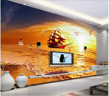 WDBH Pasirinktinius nuotraukų 3d kambario tapetai Golden sunset buriavimo žuvėdra marina namų dekoro 3d sienų freskomis tapetai, sienų ir 3 d