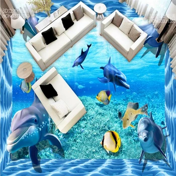 beibehang Delfinų Seaview 3D Grindų Lipdukai Viešbutis Vonios kambarys 3D lipnios PVC neslidus Dėvėti, atsparus Vandeniui Grindų, Sienų Tapetai