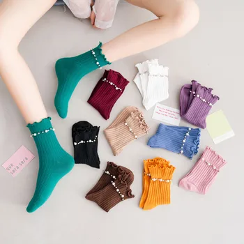 Japonijos medvilnės kojinės, studentų pearl vamzdis moterų kojinės, patogus ir kvėpuojantis nėrinių krūva kojinių