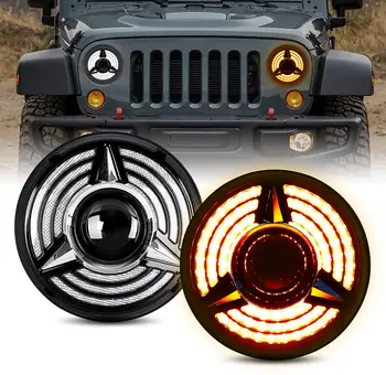 Labai Šviesus Gintaro Posūkio Signalo 7 Colių LED Triple Halo Už Žibintai Jeep Wrangler JK TJ LJ Motociklas