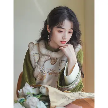 Žalia cheongsam Tradicinės Kinų liemenė suknelė velvetas ilgos rankovės siuvinėjimas švelnus kasdien suknelė moterims qipao suknelė 치파오