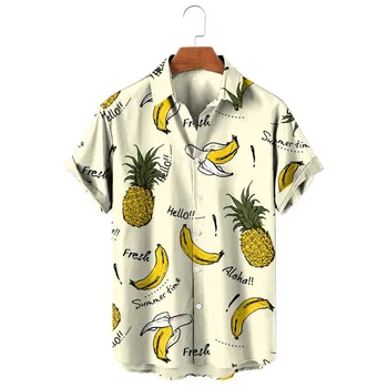 HX Mados vyriški Marškiniai, Havajai Bohemijos Vaisių-Bananų, Ananasų 3D Atspausdintas Atsitiktinis Marškinėliai trumpomis Rankovėmis Beach Marškinėliai Vyrams, Drabužiai