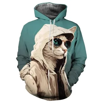 Mados Cool Cat Grafikos 3D Atspausdintas Hoodies Juokinga Asmenybė Megztinis Rudenį Susagstomi megztiniai