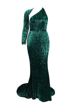 Olise Seksualus Green Velvet China Suknelė Vakare Undinė Vieną Petį Vakarinę Suknelę