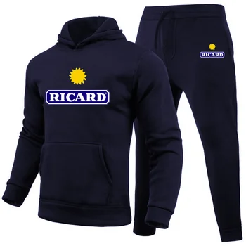 Ricard Vyrų Palaidinukė +Kelnės 2 dalių Komplektas Atsitiktinis Sportinę Hoodies Nešioti Rudenį Ir Žiemą, Naujos Sportinės aprangos Kostiumas Karšto