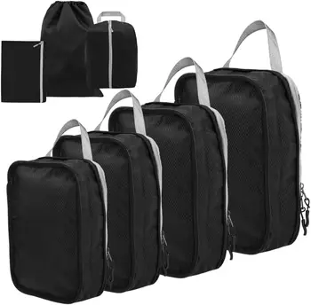 7PCS Kelionių saugojimo krepšys Compressible pakavimo kubo nailono nešiojamų nešti Bagažo saugojimo krepšys, Sulankstomos vandeniui kelionės lagaminą