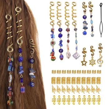 50Pcs Natūralus Akmuo Kristalas Plaukų karoliukų, Metalinių Plaukų Pakabukai Aukso Dreadlock Spirale Žiedai Mergaitėms Šukuosena Apdaila