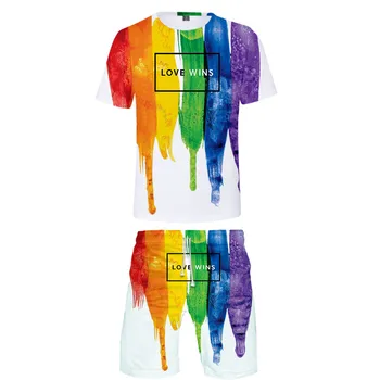 LGBT Vaivorykštė Vyrų Rinkiniai Gėjų Vėliavos Spausdinti Atsitiktinis marškinėliai Nustatyti Atostogos Havajuose Šortai Vasarą Kostiumas 2 Gabalas Didelis Dydis