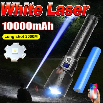 NAUJAS 10000mAh Itin Galingas LED Žibintuvėlis, Baltos spalvos Lazerio Taktinis Flash Šviesos USB Įkrovimo Didelės Galios Degiklio Kempingas Žibintų