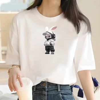 Moterų ausines Bunny '90s tendencija Mielas 2024 Mados grafinis T-top animacinių filmų trumpas rankovės vasaros marškinėliai Spausdinami moterys T-shirt
