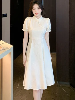 Balta Elastiniai Sluoksniuotos Rankovėmis Chic Duobute Prabanga Moterų Suknelė Vasaros Elegantiškas Atsitiktinis Namų Suknelė 2023 korėjos Mados Bodycon Suknelė