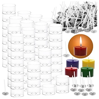 100 Vnt Arbata Šviesos Žvakės Puodeliai, Plastiko Aišku, Žvakė Priėmimo Rinkinys -100 Vnt. Žvakė Wick - Žvakė Vaško Stiklainius Pelėsis