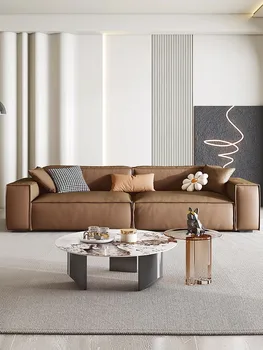 Italijos minimalistinio technologijos audinio, sofa-lova, dizaineris modulis Šiaurės minimalistinio modernaus tofu aikštėje odos sofos, gyvenamasis kambarys