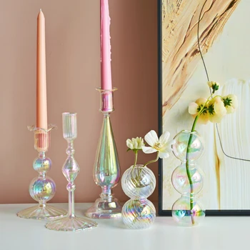 Stiklo, Žvakių Laikiklis Namų Dekoro Šiaurės Vaivorykštė Vaza Gėlių Lentelė Kambarį Apdaila Žvakidė Turėtojas Vestuvių