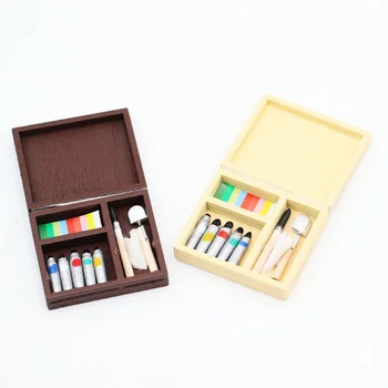 Chzimade Miniatiūriniai Pigmentinio Laukelio Paintbox Tapybos Meno Įrankis Pavyzdį, Kambario, Namo Ornamentu Lėlių Priedai Doll House Dekoro