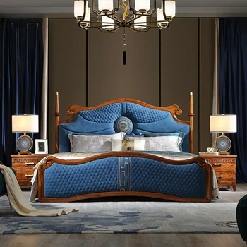 Medžio masyvo dvigulė lova 1,8 m šiuolaikinės miegamasis odos vestuvių lova, baldai