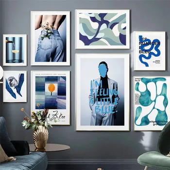 Mados Mėlyna Mergina Modernios Sienos Meno Tapybos Drobės Pop Art Kambarį Apdaila Plakatai Ir Spausdina Sienos Nuotraukas Salonas Klubas