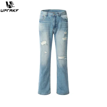 UPRAKF Ripped Jeans Vasaros Streetwear Pagrindinio Kelnės Mados High Street Rudenį Atsitiktiniai Denim Blue Tinka Fakelo