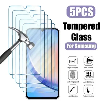 5VNT Grūdintas Stiklas Samsung Galaxy A14 A53 A54 A13 A33 A34 A52S 5G Screen Protector For Samsung A52 A73 A21S A51 A72 Stiklo