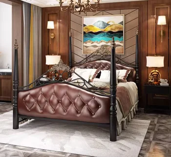 Europos stiliaus geležies lova dvigubas šviesos prabanga geležies lova aukštos klasės vila geležies lova