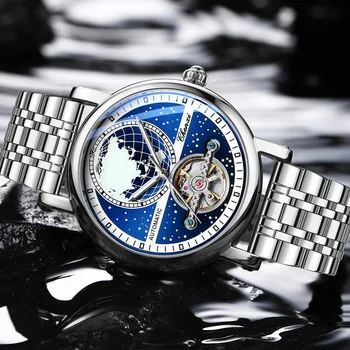 Mados Prekės ženklo Vyrų Verslo Mechaninė Žiūrėti Pasaulio Žvaigždžių Šviesos Vandeniui Automatinis Judėjimo Laikrodis vyro Sporto Laikrodis