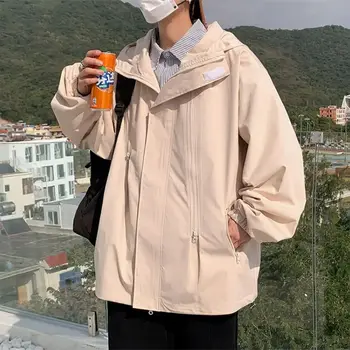 2024 m. Pavasario Naujas Mados vyriški Viršutiniai drabužiai Honkongo Stiliaus Vandeniui Multi Užtrauktukas Puolimą Kostiumas su Gobtuvu Madinga Striukė