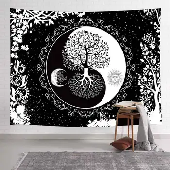 Taro Gyvybės Medis Sun Moon Yin Yang Bagua Gobelenas Kaukolė Planetos Vilkas Miegamasis Kambarys Estetika Namų Dekoro
