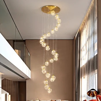 Stiklo kamuolys laiptų liustra vario kambarį lempos valgomasis lubų liustra junginys ilgą eilutę lempa sietynas