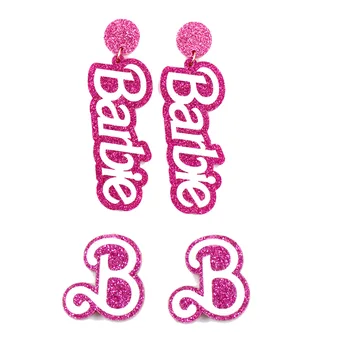 Barbie Mados Rožinės spalvos Auskarai Moterims, Apdailos Mielas Perdėti lietuvių Raides, ABS Papuošalai Mergaitėms, Drabužiai Ausies nagai Priedai