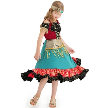 Flamenko Šokių Suknelė Vaikas Kostiumas Lotynų Sedanas Bohemijos SequinsOutfit Cosplay Karnavalas Helovinas Fancy Dress Šalis