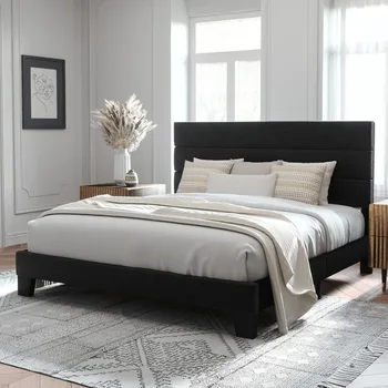 Labai didelis platforma lovos rėmas su aksomo paminkštinta pagalvėlė ir medinės atramos, visiškai kamšalu čiužinio pagrindas/lengva surinkti, lova