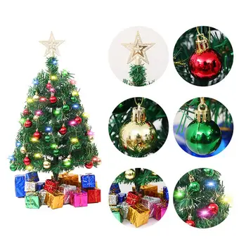 Mažas Kalėdų Eglutė Energingas Desktop Mini Kalėdų eglutę Realistiškas Ieškote Xmas Tree su Styginių Šviesos Top Star Ball Set Šalis