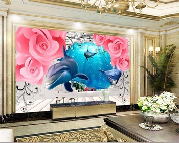modernios Rožės delfinai Plytų siena Užsakymą 3D Sienų Tapetai, Vaikų kambarys, TV Foną Miegamajame Sienos dokumentų Namų Dekoro beibehang