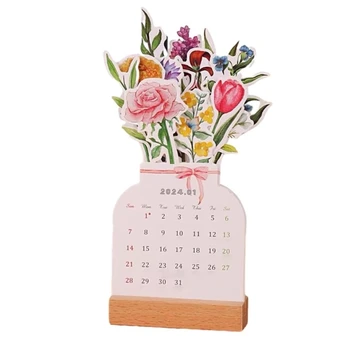 Y1UU Nešiojamų 2024 Gėlių Stalinis Kalendorius Kokybės Spaudinius Organizuoti Savo Tvarkaraštį, Namų, Biurų Apdailos Storio Popieriaus